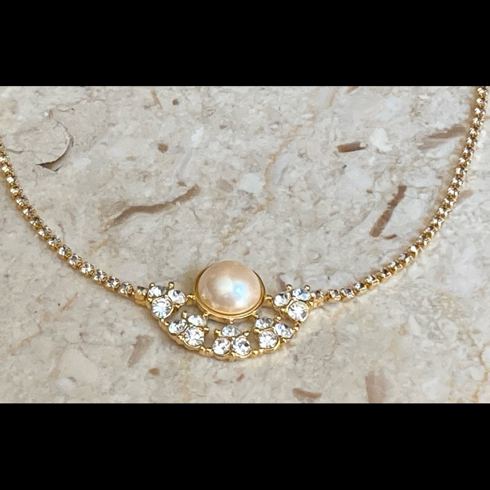 Monet Vintage Gold Tone & Pearl, Crystal Necklace - Picture 4 of 8